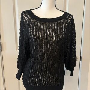 Express black mesh netted tight waistband blouse size L